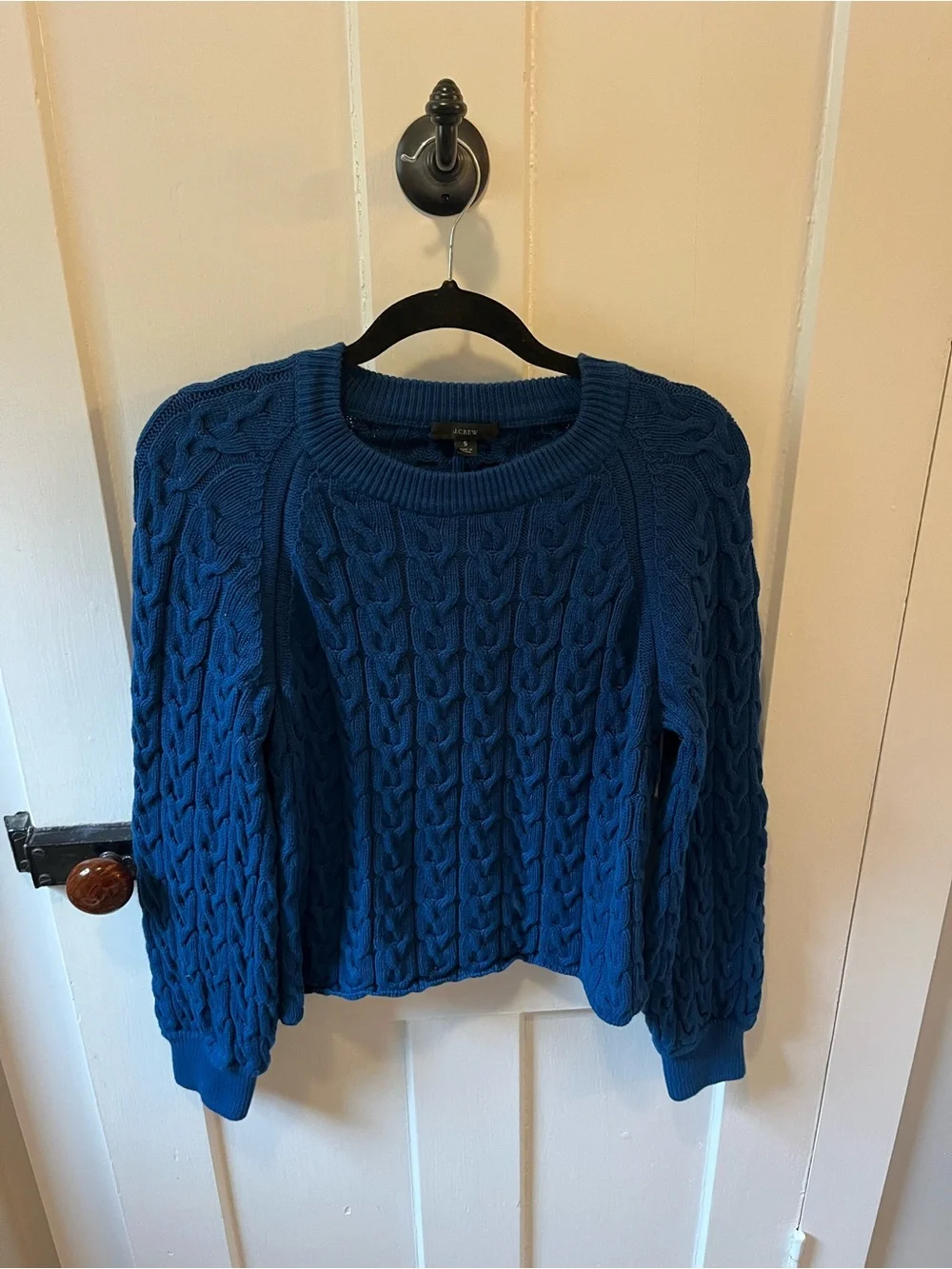 J. Crew Cable Knit Royal Blue Slight Crop Sweater Size Small - Picture 2 of 8